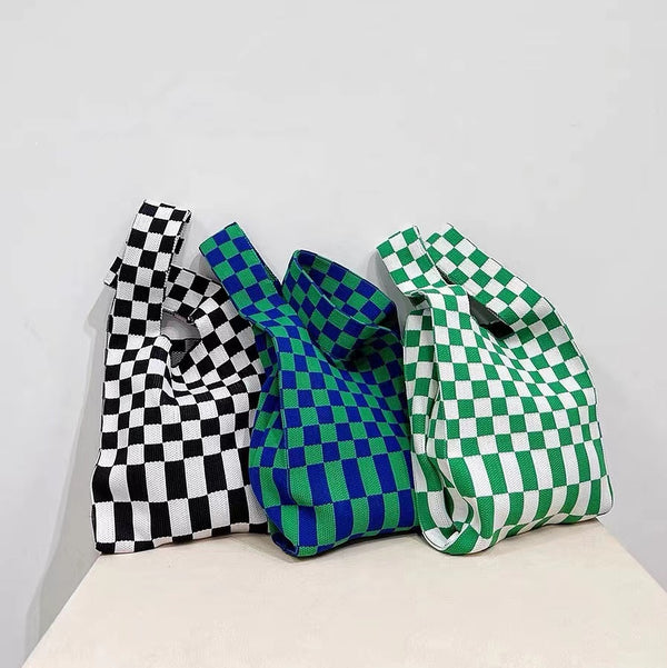 White Checkered Pattern Tote Bag