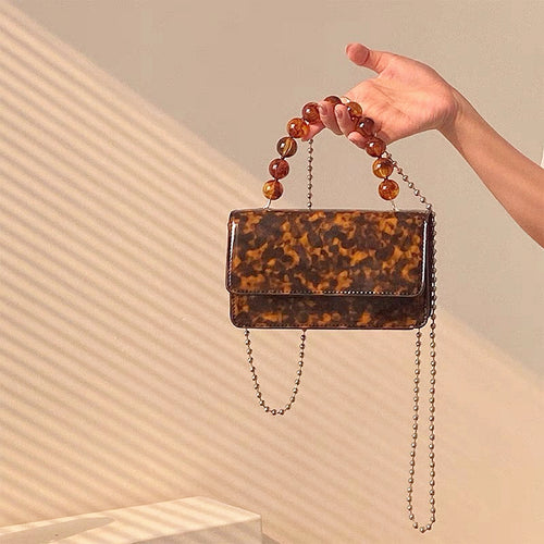 Retro Box Handbag With Beaded And Chain Strap