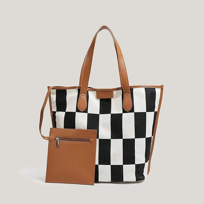 Borsa tote grande in tela a scacchi
