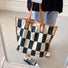 Borsa tote grande in tela a scacchi