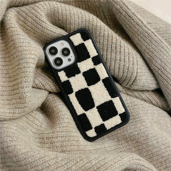 Sherpa Checkered Phone Case in Black