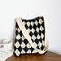 Foldable Argyle Knitted Tote Bag