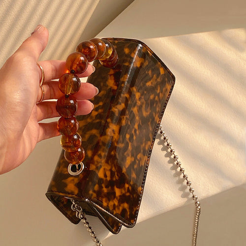 Retro Box Handbag With Beaded And Chain Strap