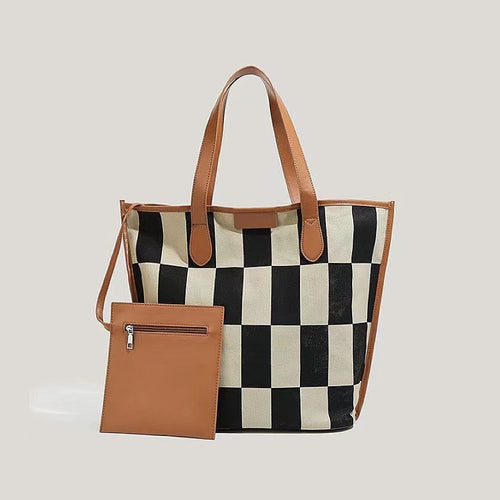 Borsa tote grande in tela a scacchi
