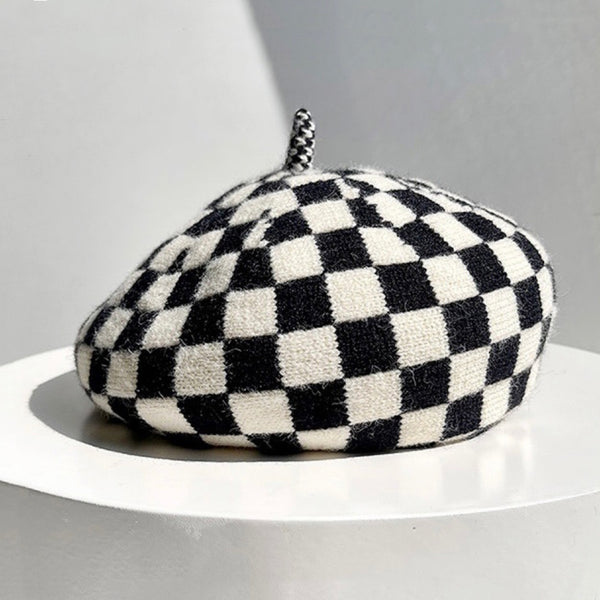 checkerboard wool beret