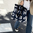 Bolso de lona con asas dobles con estampado de letras