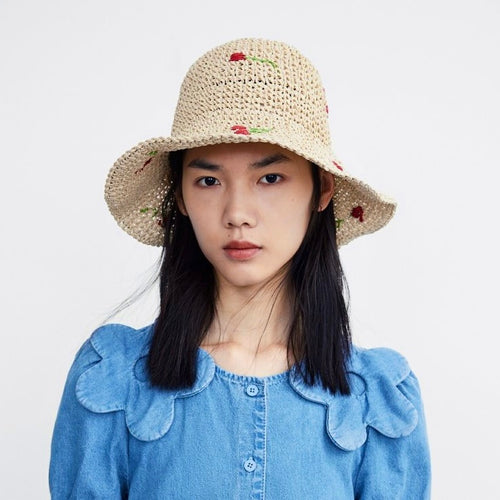 cherry foldable straw hat