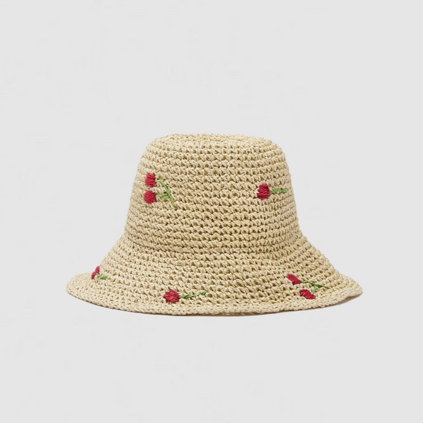 chapeau de paille pliable cerise