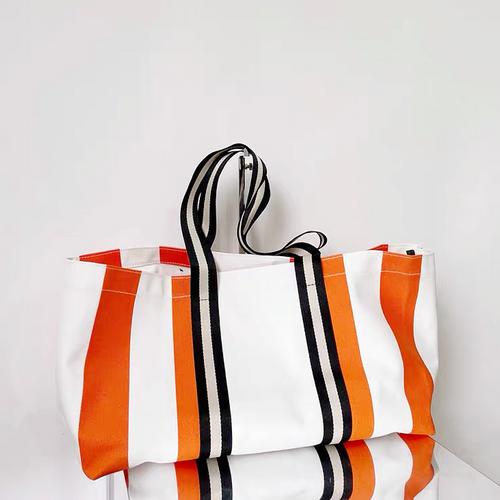 Designer Stripe Canvas Large Tote Bag