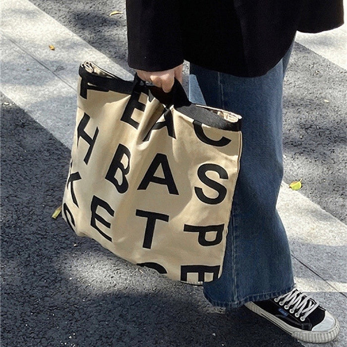 Bolso de lona con asas dobles con estampado de letras