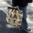 Bolso de lona con asas dobles con estampado de letras