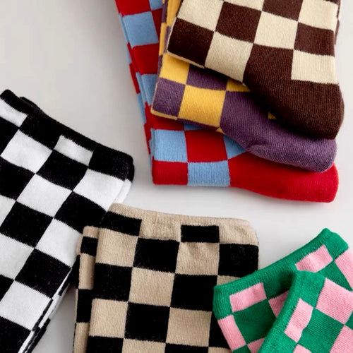 checkerboard colored socks