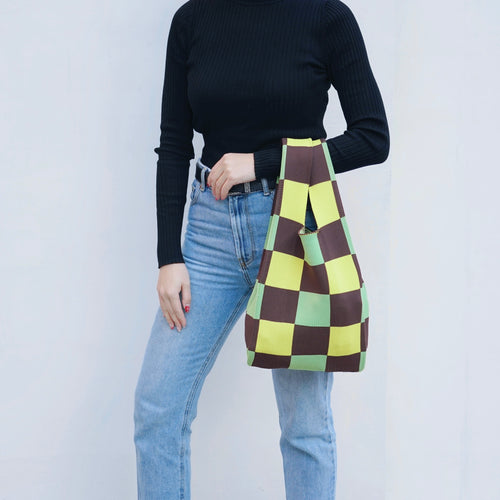 Sac fourre-tout à carreaux de couleur contrastée