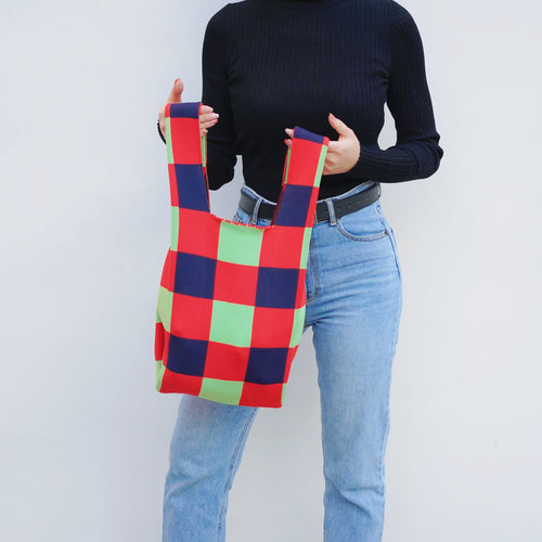 Sac fourre-tout à carreaux de couleur contrastée