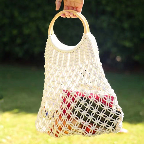 Crochet Handbag With Wooden Ring