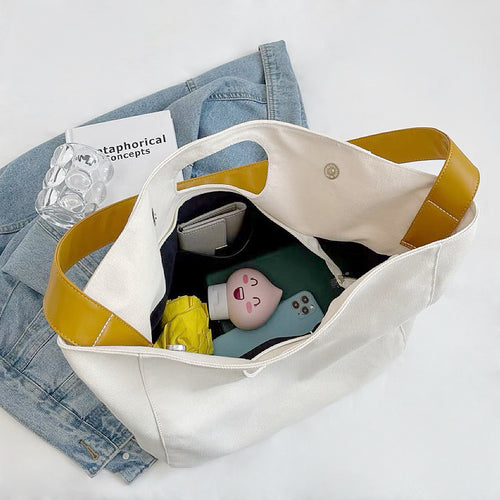 Borsa tote in tela di design con cinturino e fondo in PU