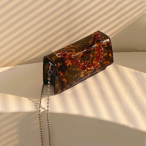 Retro Box Handbag With Beaded And Chain Strap