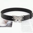 Black PU leather belt with a large, intricate silver metal butterfly buckle.