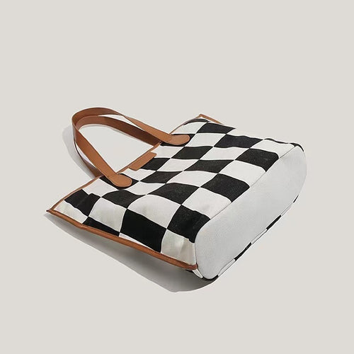 Large Checkered Canvas Tote Bag