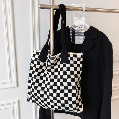 Dehome Women Checkered Woven Tote Bag