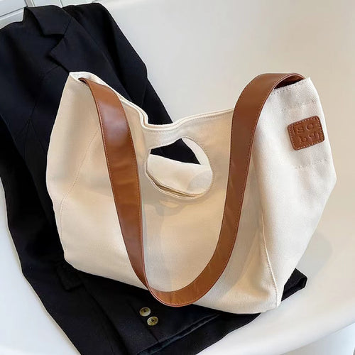 Designer Canvas Tote Bag With Leather Strap And Bottom