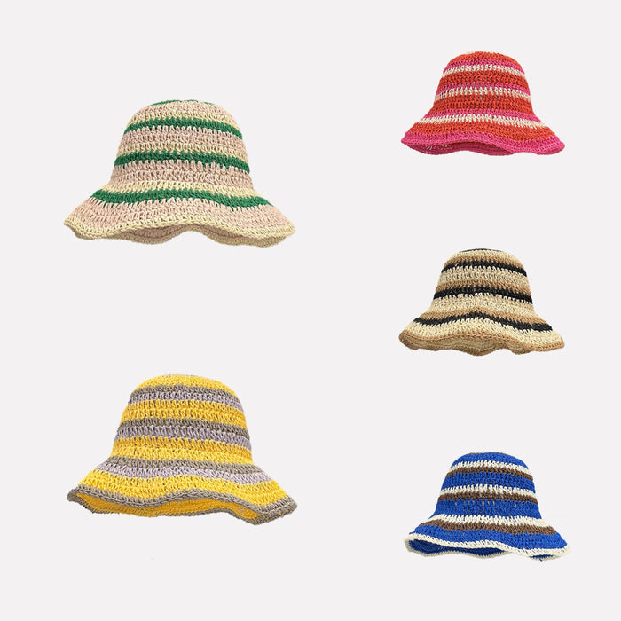 Chapeau de paille pliable à rayures colorées