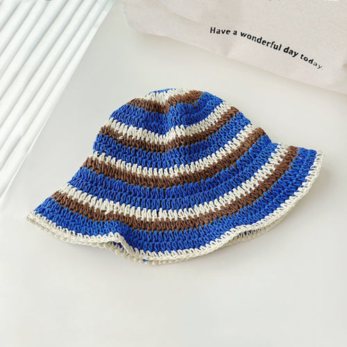 Colored stripe foldable straw hat