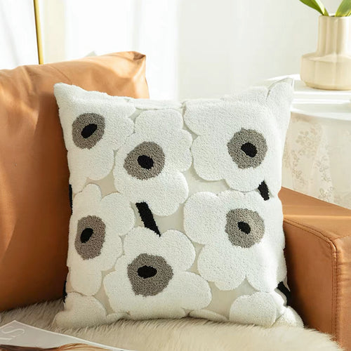 Funda de cojín bordada con flores