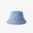 Front view of Heart Printed Bucket Hat in light blue, featuring durable denim and romantic heart prints for summer.