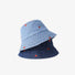 Light and dark wash denim bucket hats with red heart prints, offering a rugged yet romantic summer aesthetic.