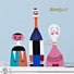 Front view of Modern Abstract Wooden Figurines in group four.