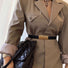 Model wearing black Notes Lady's Belt, versatile matching for casual outfits