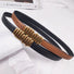 Two PU leather belts, one black and one brown , with unique gold bar buckle.