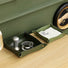 Angled view of  two green PU Leather Tray on a table, easy for storage.