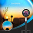Black iron base LED sunset/daybreak lamp with aluminum head casting, projecting a vibrant blue and orange gradient.